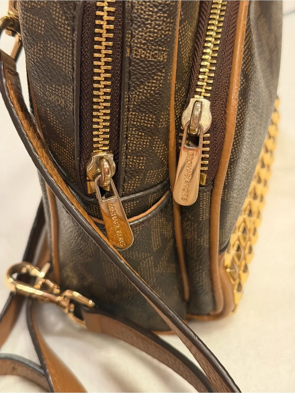 Michael Kors Brown and Tan MK Logo Mini Backpack